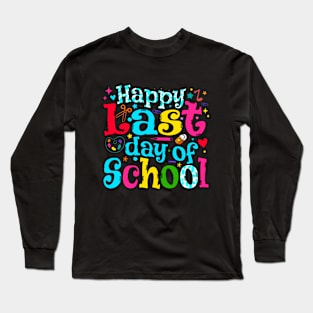 Happy Last Day Of School Groovy Graduation Teacher Students Long Sleeve T-Shirt